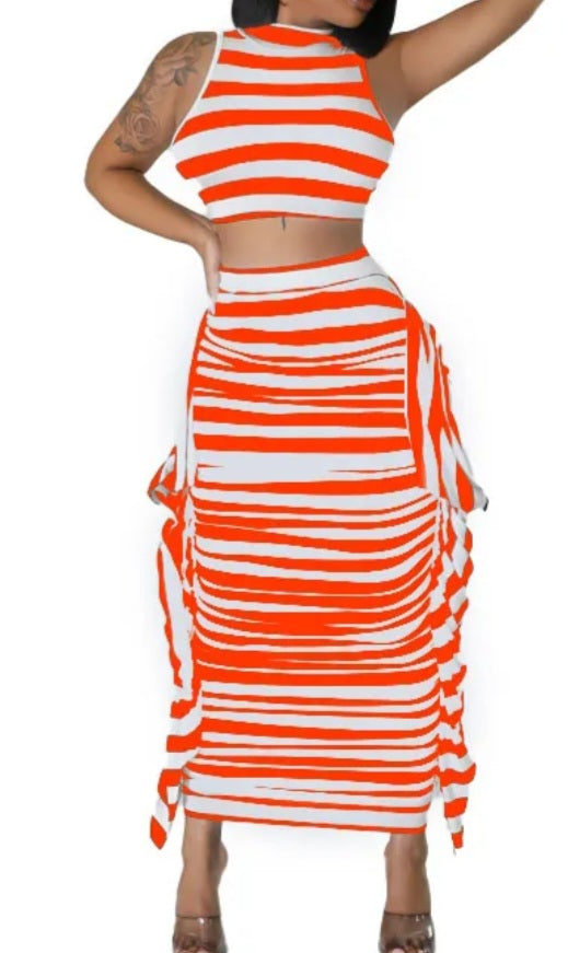 Sleeveless striped tank crop top maxi skirt set